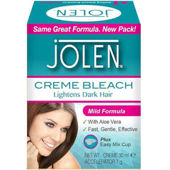 Jolen Creme Bleach Plus Aloe Vera, frasco para blanqueado suave en casa.
