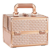 Joligrace maletín maquillaje rosa dorado con espejo para viaje y organización.