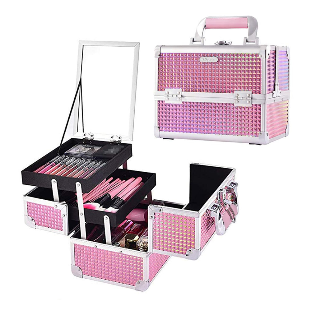 Joligrace maletín de maquillaje Rosa Sirena, resistente y portátil para viajar.