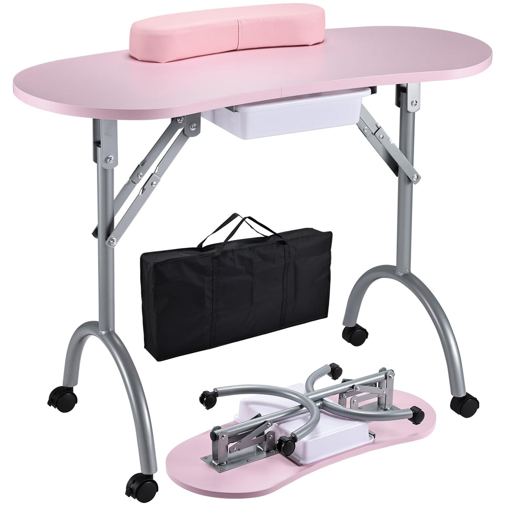 Joligrace mesa uñas plegable con cajón, escritorio estable para manicuras