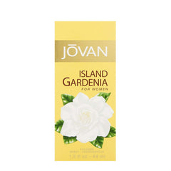 Jovan Island Gardenia: vista trasera de la botella evoca elegancia duradera.