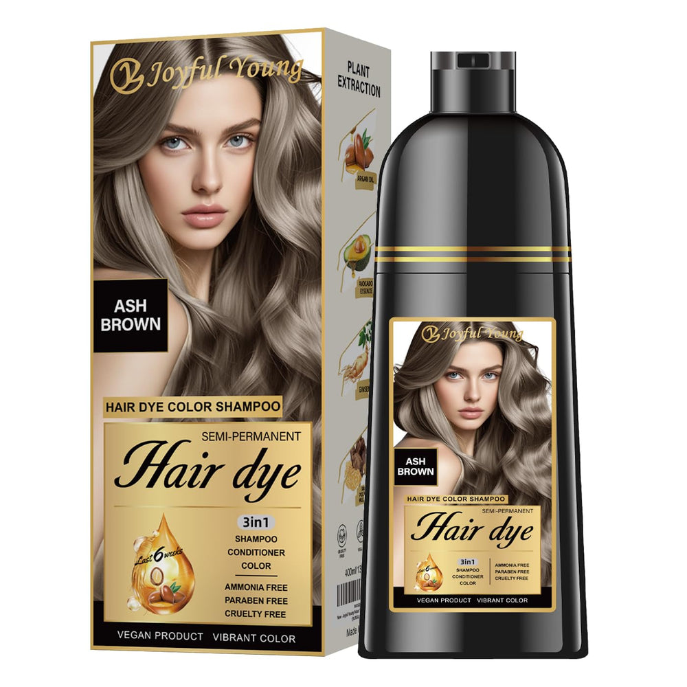 Joyful Young Tinte 3 en 1: cubre canas con tono cenizo-castano para un look natural.