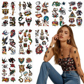 JoyfulGlam tatuaje retro flores: estilo único para fiestas y eventos.