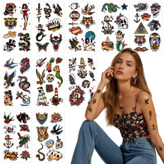 JoyfulGlam tatuaje retro flores: estilo único para fiestas y eventos.