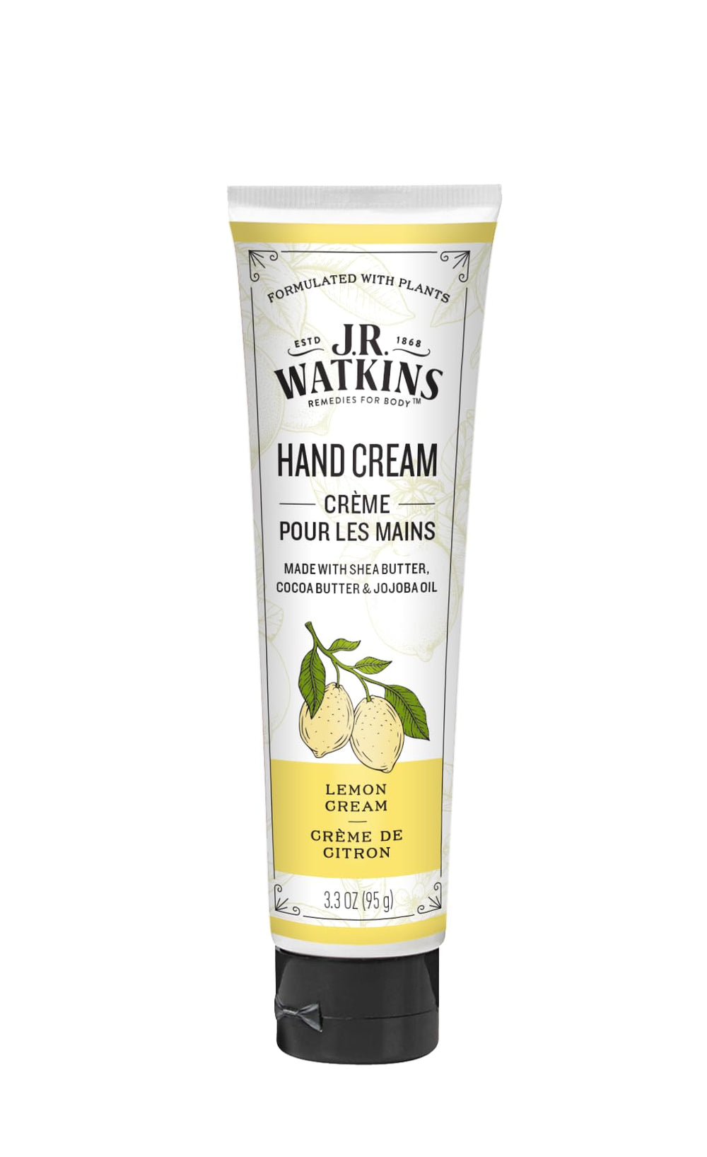 J.R. Watkins crema de manos limón, botella visible para hidratación diaria suave.