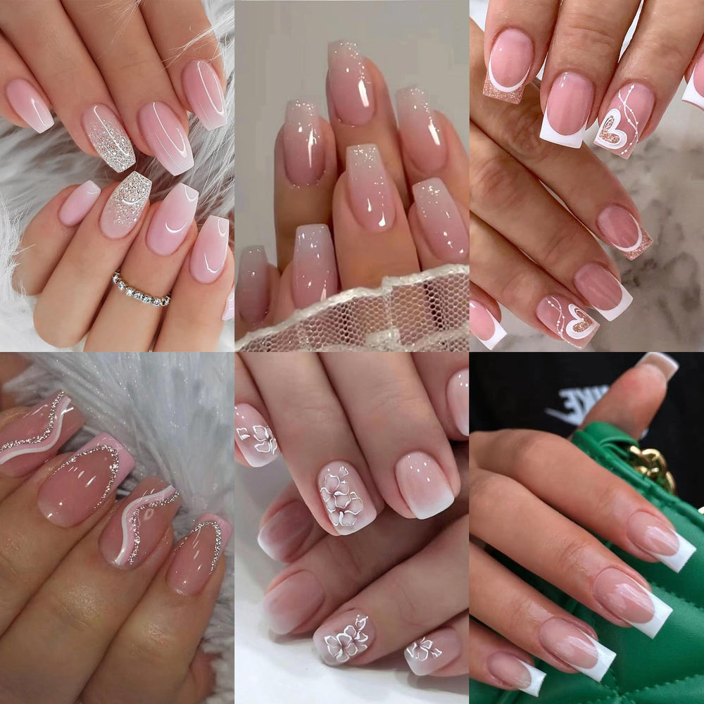 Uñas Jsiallye adhesivas rosa degradado en tamaño mediano para uso diario