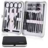 Jubolion set de manicura 19 piezas con estuche de cuero negro, portátil y organizado.