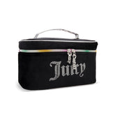 Juicy Couture bolso-maquillaje negro con cristales, ideal para viajes con estilo.
