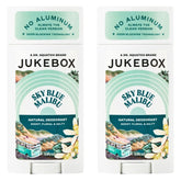 JUKEBOX Desodorante natural para mujeres, frente del producto, aroma azul cielo Malibu fresca y duradera.