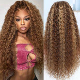 Peluca Jumida ondulada rubio miel de 30 pulgadas para un look natural.