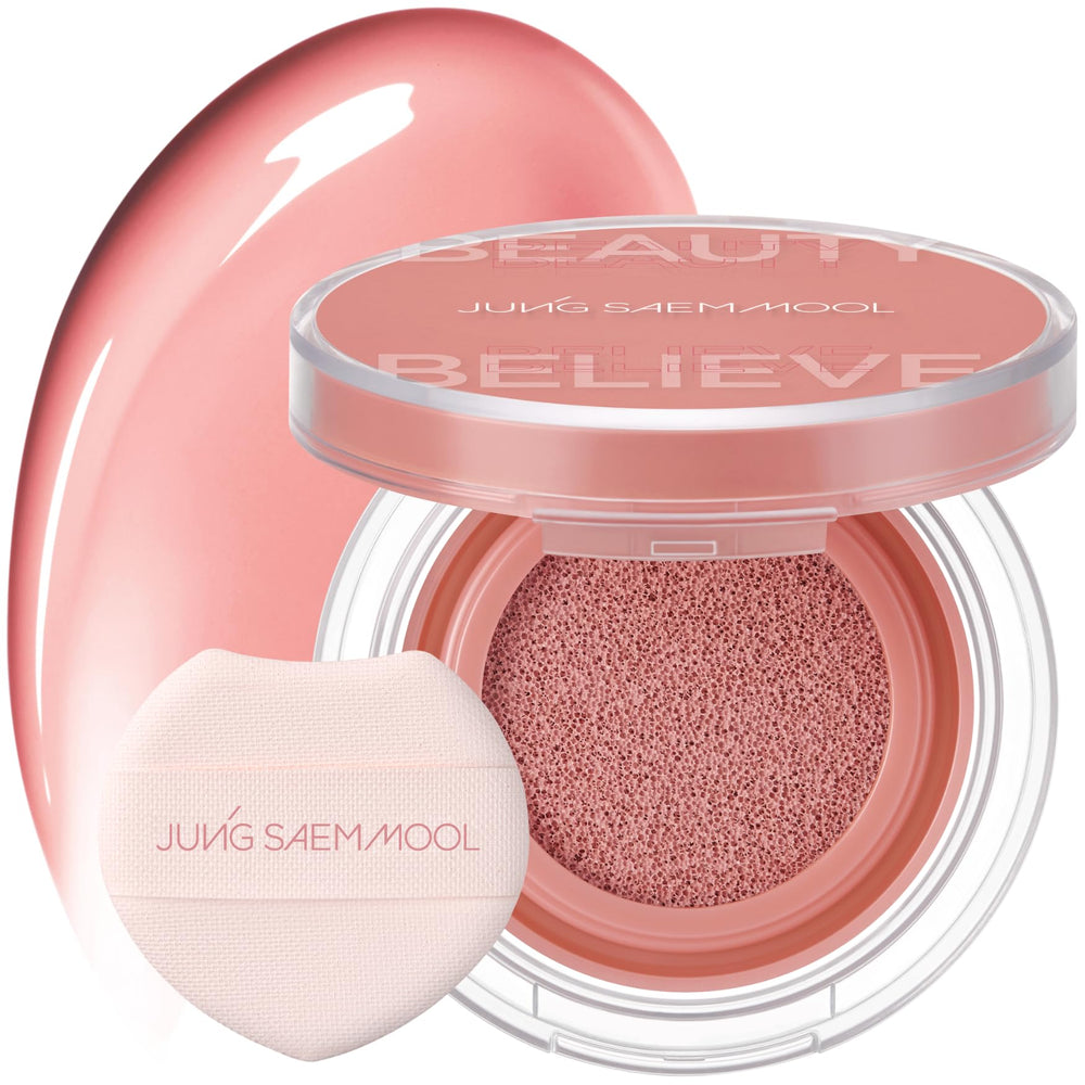 JUNG SAEM MOOL Artist Cushion Blush Coral Halo aplicado en pómulos para brillo suave