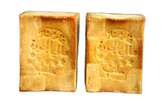 JUSIZA Aleppo Soap 2-pack with essential olive and laurel oils for moisturized skin.