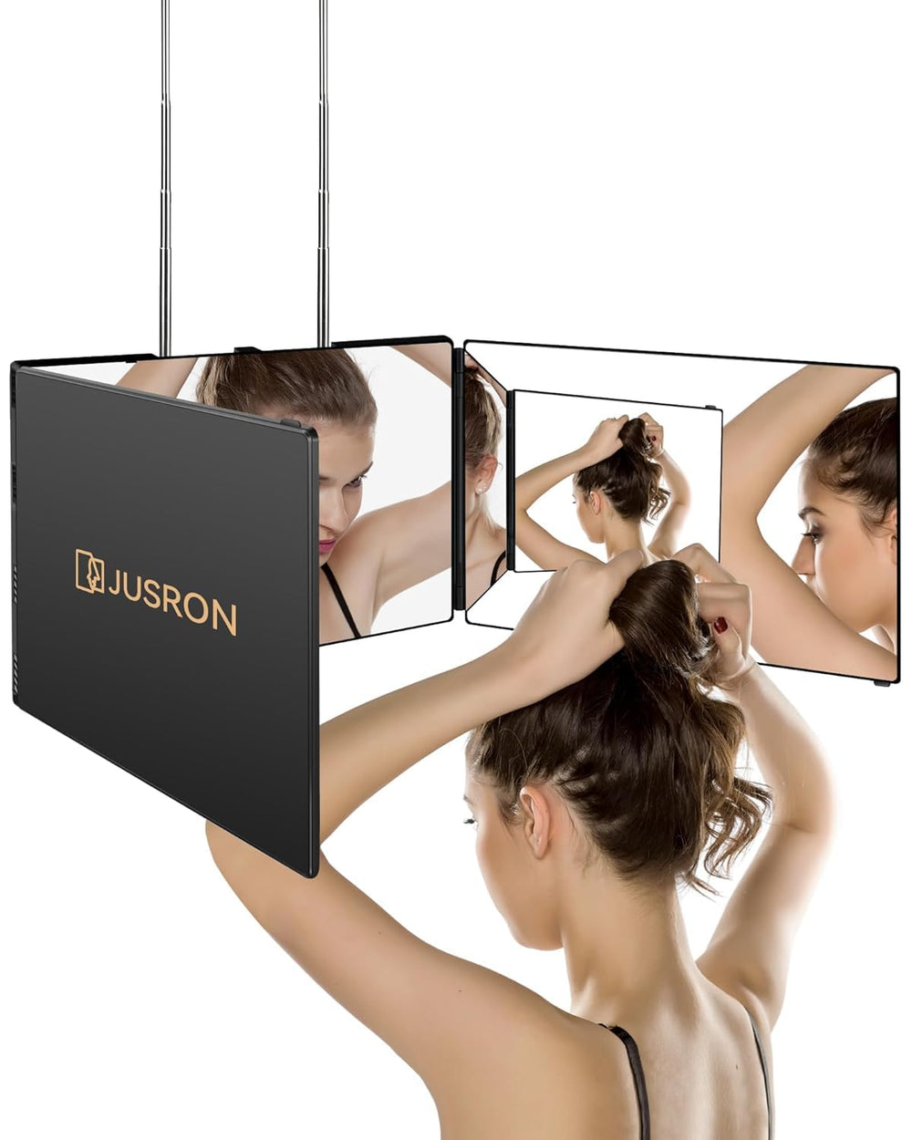 Espejo JUSRON, vista 360° para cortar el pelo con precisión en casa.