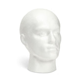 Cabeza Juvale de espuma blanca para pelucas, exhibe peinados con base estable.