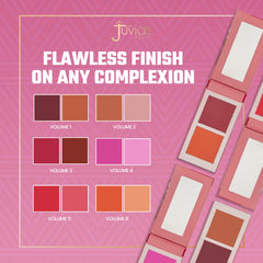Juvia's Place Blushed Duo Volume3, acabado mate natural que favorece todo tono de piel.