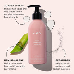 JVN Revive: ceramidas y esteres de jojoba fortalecen la fibra capilar.