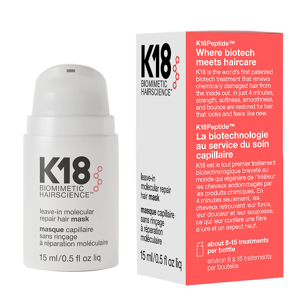 K18 mascarilla sin enjuague en botella: cuidado diario para reparar daño capilar.