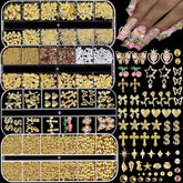 KACHIMOO juego de adornos para uñas en oro y rosa, ideal para diseños versátiles.