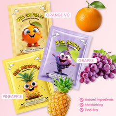 Kaely mascarillas de fruta para niños: ingredientes clave destacados en etiqueta.
