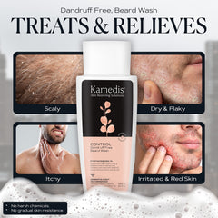 KAMEDIS Beard Wash etiqueta con zinc piritione y ácido salicílico para la piel.