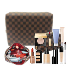 kancehinage estuche maquillaje a cuadros con amplio compartimento para cosméticos y brochas