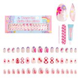 Uñas falsas Kawyehu para niñas con diseño estrella y fresa, listas para fiestas