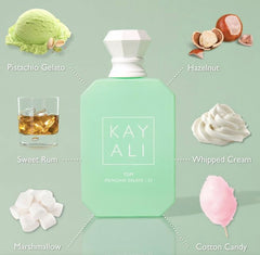 Kayali Yum Pistachio Gelato, notas dulces que realzan momentos especiales.