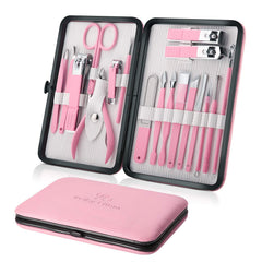 Keiby Citom set de manicura rosa con caja PU, ideal para viaje.
