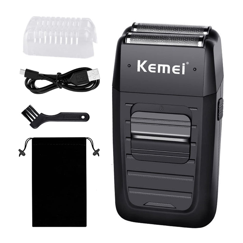 Kemei recortadora-barba con cabezal flotante doble para líneas más definidas.