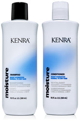Kenra champú de hidratación, botella visible, cabello suave y manejable.