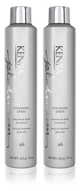 Kenra Platinum Finishing Spray 26 bottle close-up showing a high-shine finish and strong hold.