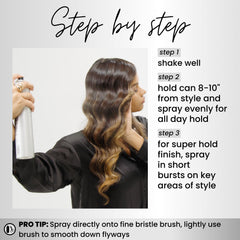 Kenra Platinum Finishing Spray 26 shine detail on hair highlights premium finish.