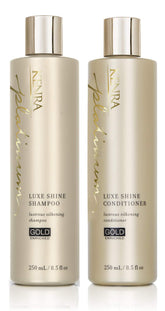 Kenra Platinum Luxe Shine Shampoo sur bouteille dorée, éclat luxueux quotidien.