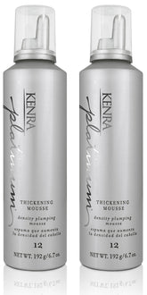 Kenra Platinum Mousse engrosadora en botellas, mejora densidad y cuerpo del cabello.