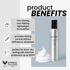 Kenra Volume Mousse Extra 17, aplicación de textura mousse para control suave.