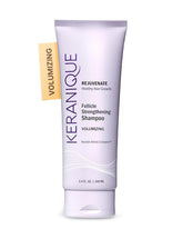 Keranique champú de volumen, frasco vertido, aporta volumen al cabello fino.