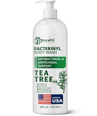 KERAPIL Bacterinyl, botella frontal, limpieza suave para piel sensible en uso diario.