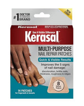 Parches Kerasal reparadores para uñas dañadas, mejora la apariencia con uso nocturno.