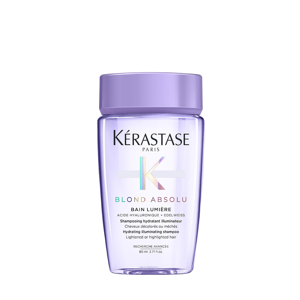 Kérastase Blond Absolu Champú Iluminador, bote de 75 ml, brillo intenso para cabello rubio.