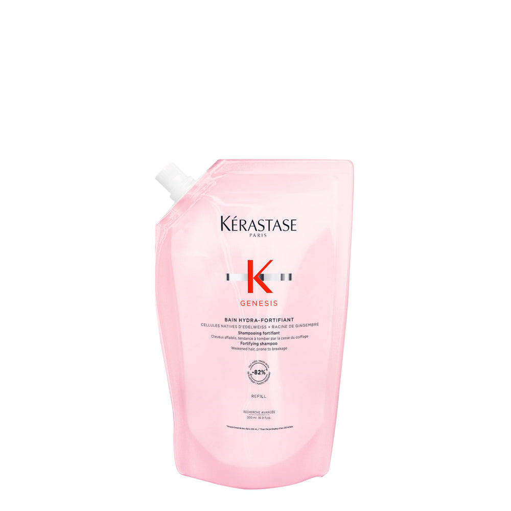 Kérastase Genesis Hydra-Fortifiant shampoo botella, envase práctico para uso diario y fortalecimiento del cabello.