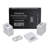 Keropy 100, afilado de doble hoja, ofrece precisión ultrasuave para un afeitado limpio.