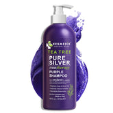KESMEDIK champú violeta con árbol de té, botella frontal para neutralizar tonos amarillos.