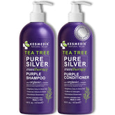 KESMEDIK Shampoing violet purifiant sur bouteille, neutralise les reflets jaunes.