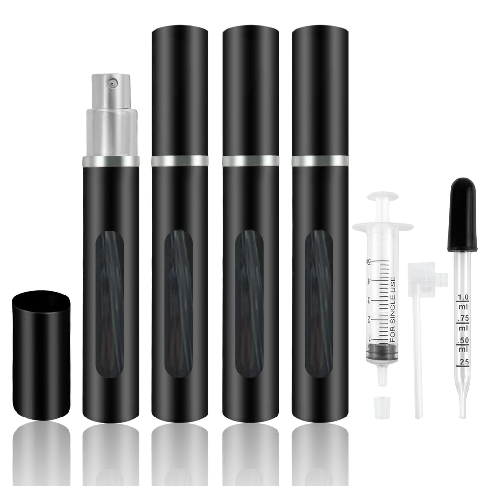 Kewjug cuatro-pack atomizadores 5 ml negros para viajar.