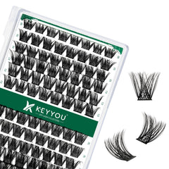 KEYYOU conjunto de 96 clústeres de pestañas para un look voluminoso y natural.