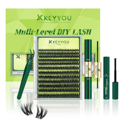 KEYYOU kit extensiones pestañas 3D con 144 piezas para volumen natural