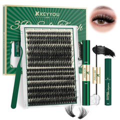 KEYYOU LASH conjunto de clusters 3D 280 piezas, vista general para estilos diarios.