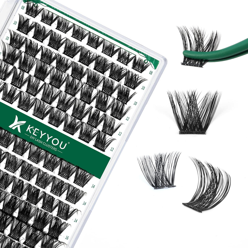 KEYYOU Pestañas en racimo 96 piezas con D curva para look natural durante todo el día