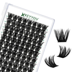 KEYYOU Pestañas en racimos 96 piezas, Y02 Curvatura D para un aspecto natural.