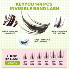 KEYYOU racimos pestañas naturales D-Curl para un acabado ligero y duradero.
